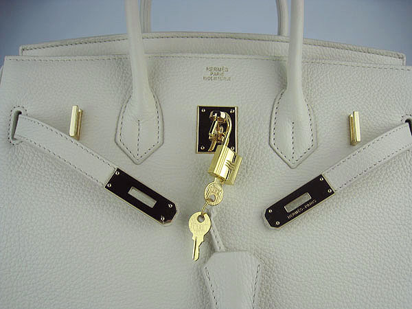 High Quality Fake Hermes 35CM Embossed Veins Leather Bag Gream 6089 - Click Image to Close